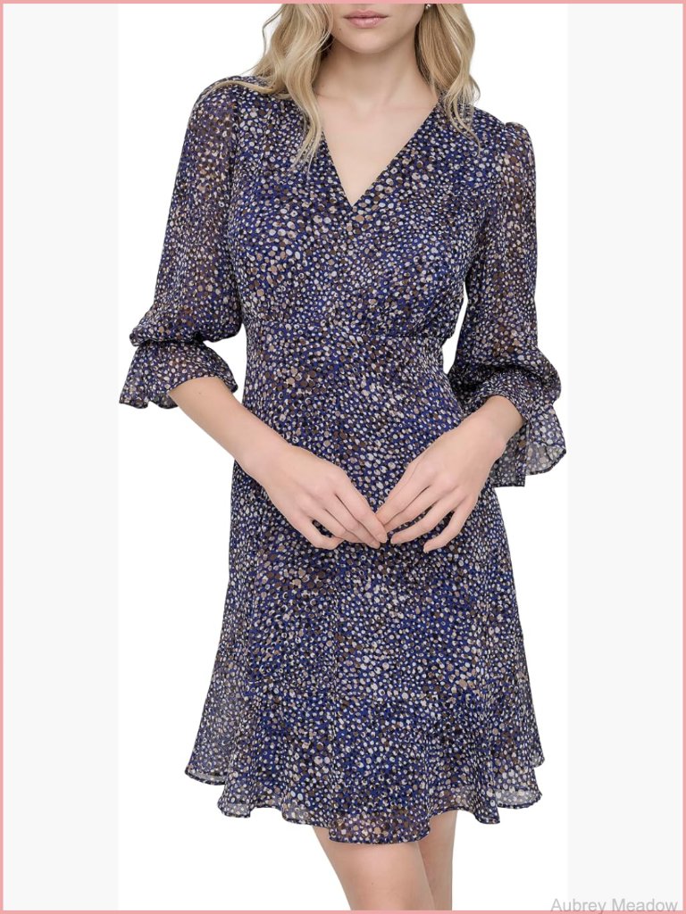 V-Neck Balloon Sleeve Midi Dress With Ruffle Hem